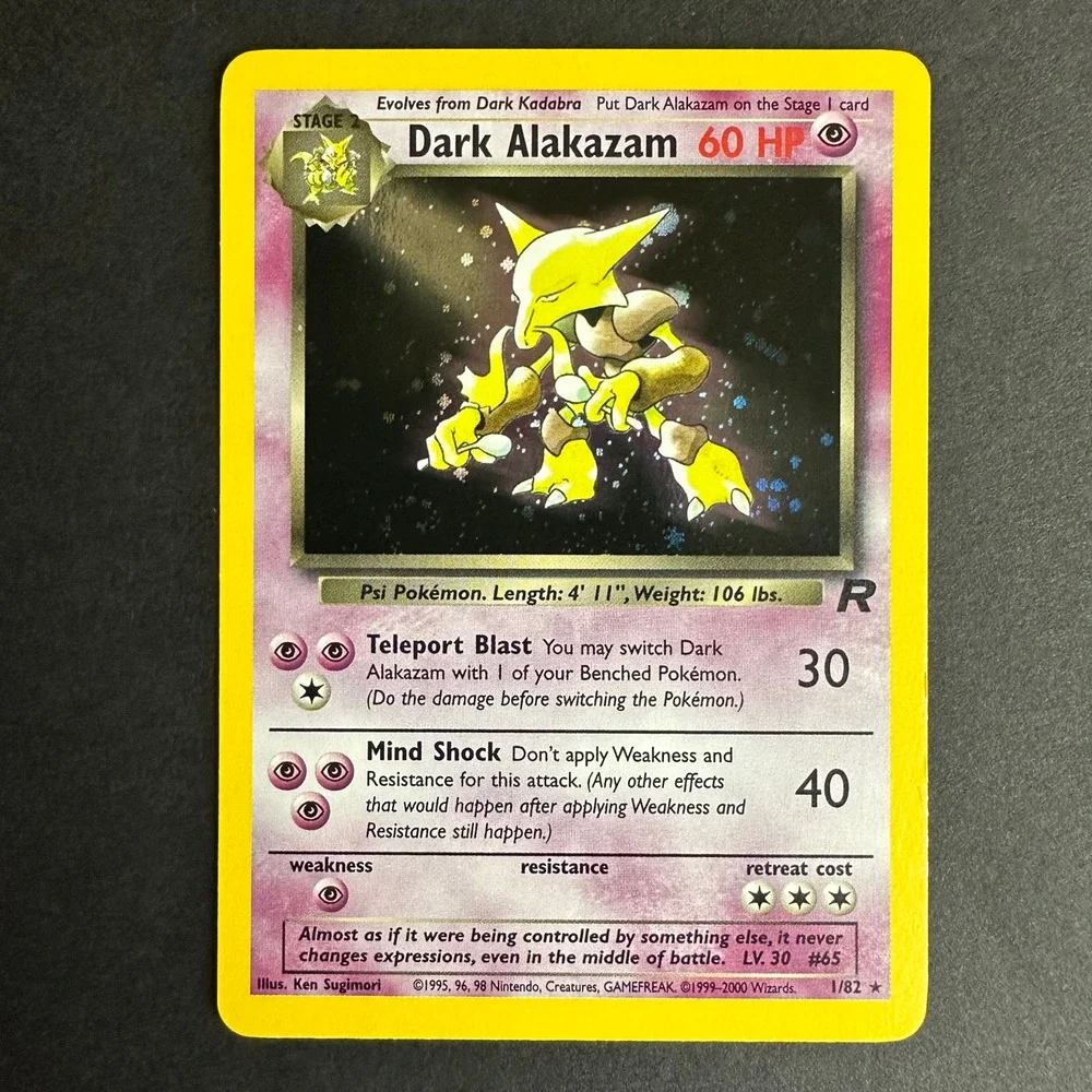 Pokemon TCG Dark Alakazam Team Rocket 01/82 Holo Rare NM/LP SWIRL